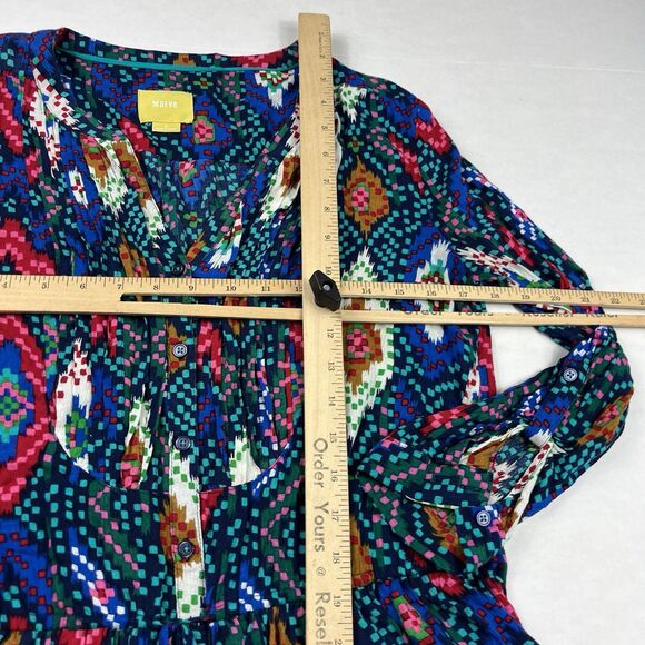 Maeve Anthropologie Topoxte Ikat Tunic Peplum 3/4 Sleeve Boho Vibrant Top 6 FLAW - Picture 7 of 12